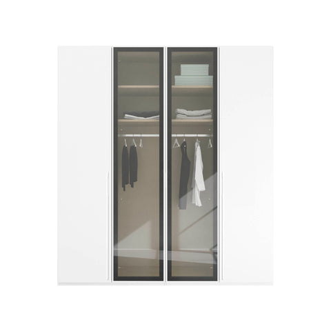 Kacey 4 Door Wardrobe 2 Glass Doors , white Color, Size 200cm wide, 223cm or 235cm High depth is 60cm, Free Delivery and Assembly included, Pay monthly - Front View