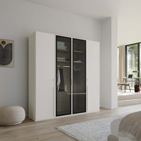 Kacey 4 Door Wardrobe 2 Glass Doors , white Color, Size 200cm wide, 223cm or 235cm High depth is 60cm, Free Delivery and Assembly included, Pay monthly - Lifestyle Image