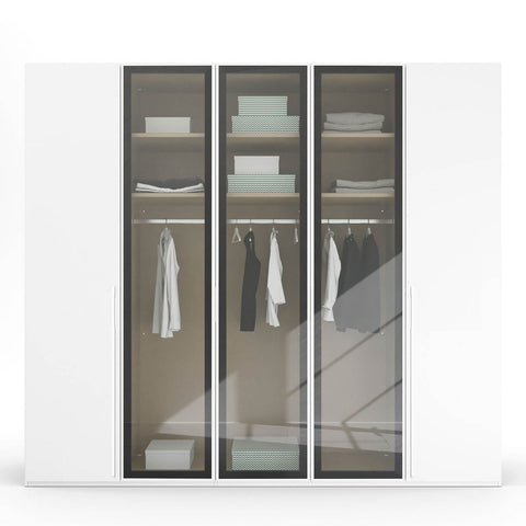 Kacey 251cm 5 Door Wardrobe 3 Glass Doors White 