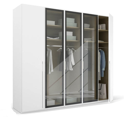 Kacey 251cm 5 Door Wardrobe 3 Glass Doors White