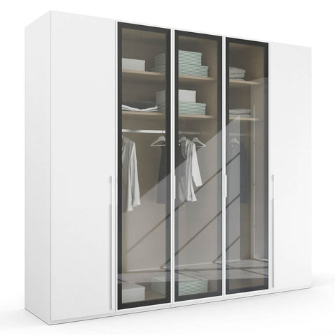 Kacey 251cm 5 Door Wardrobe 3 Glass Doors White - Side View