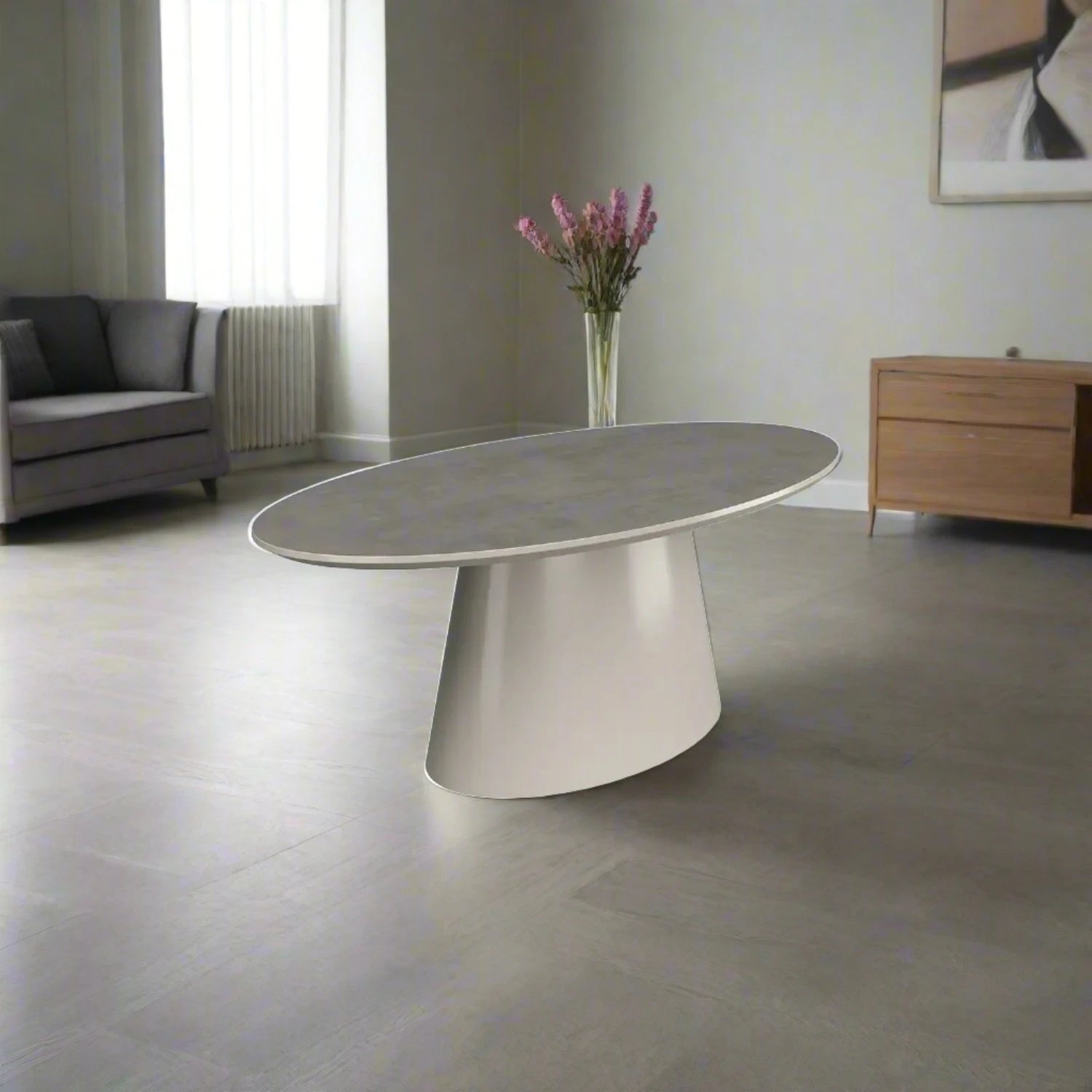 Ria 160cm Oval Light Grey Melamine Dining Table