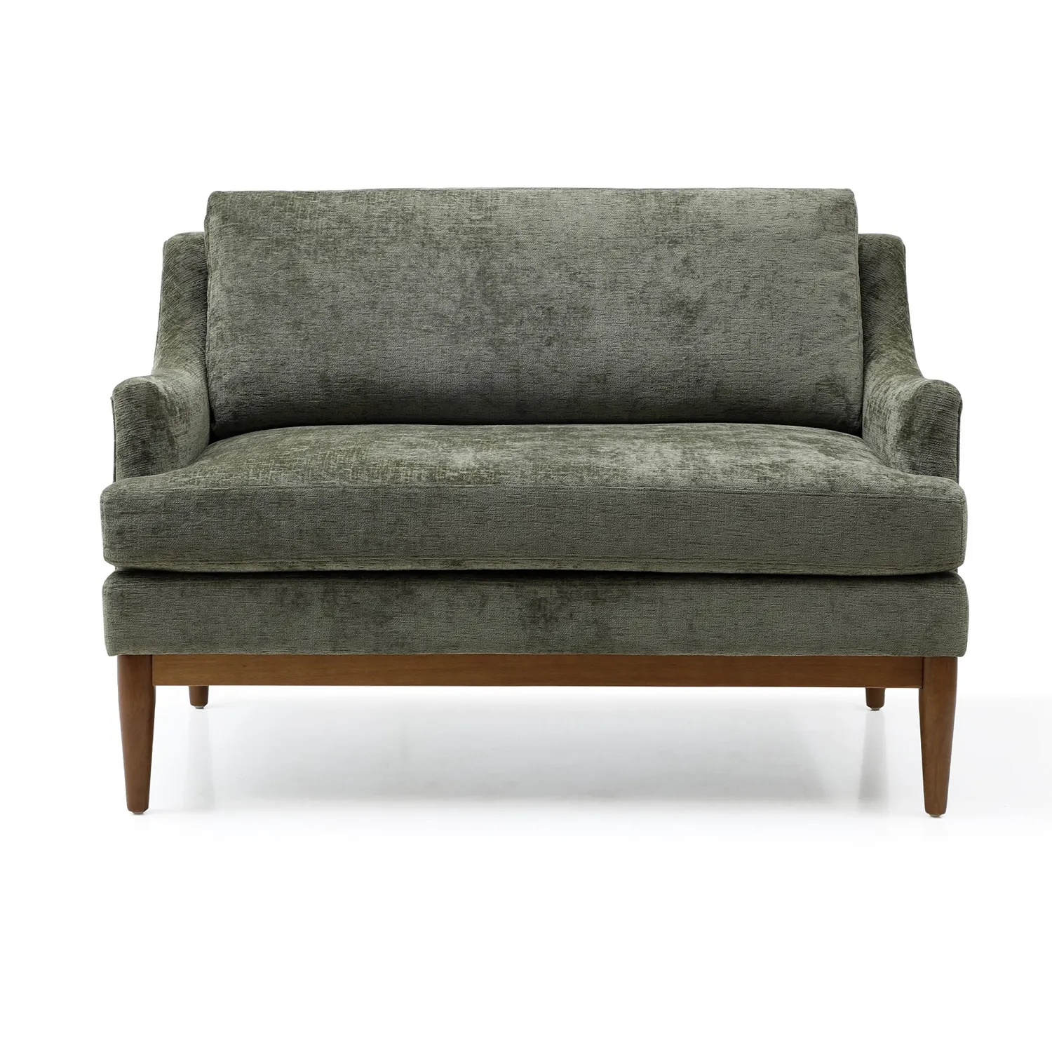 Rihanna Olive Chenille Upholstered Loveseat with Wood Base