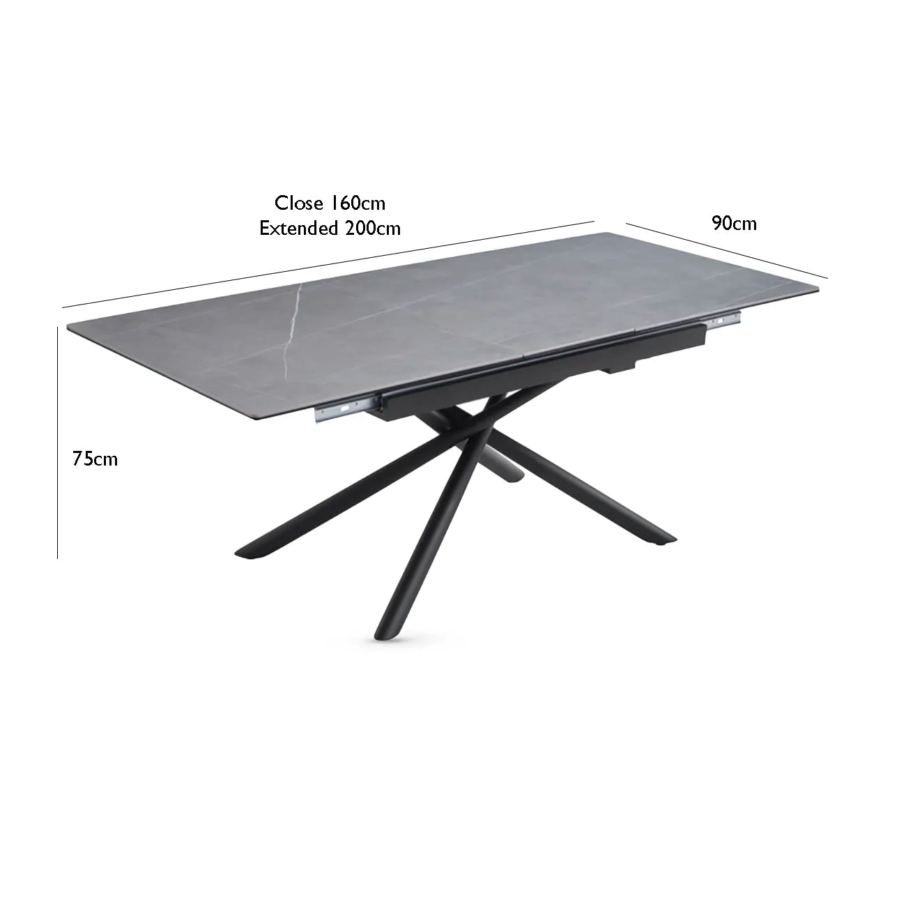 Roberto 160-200cm Dark Grey Extendable Dining Table