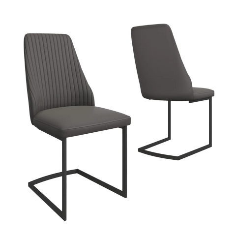 Blakely Grey Leather Stylish Dining Chairs With Cantilever Base 