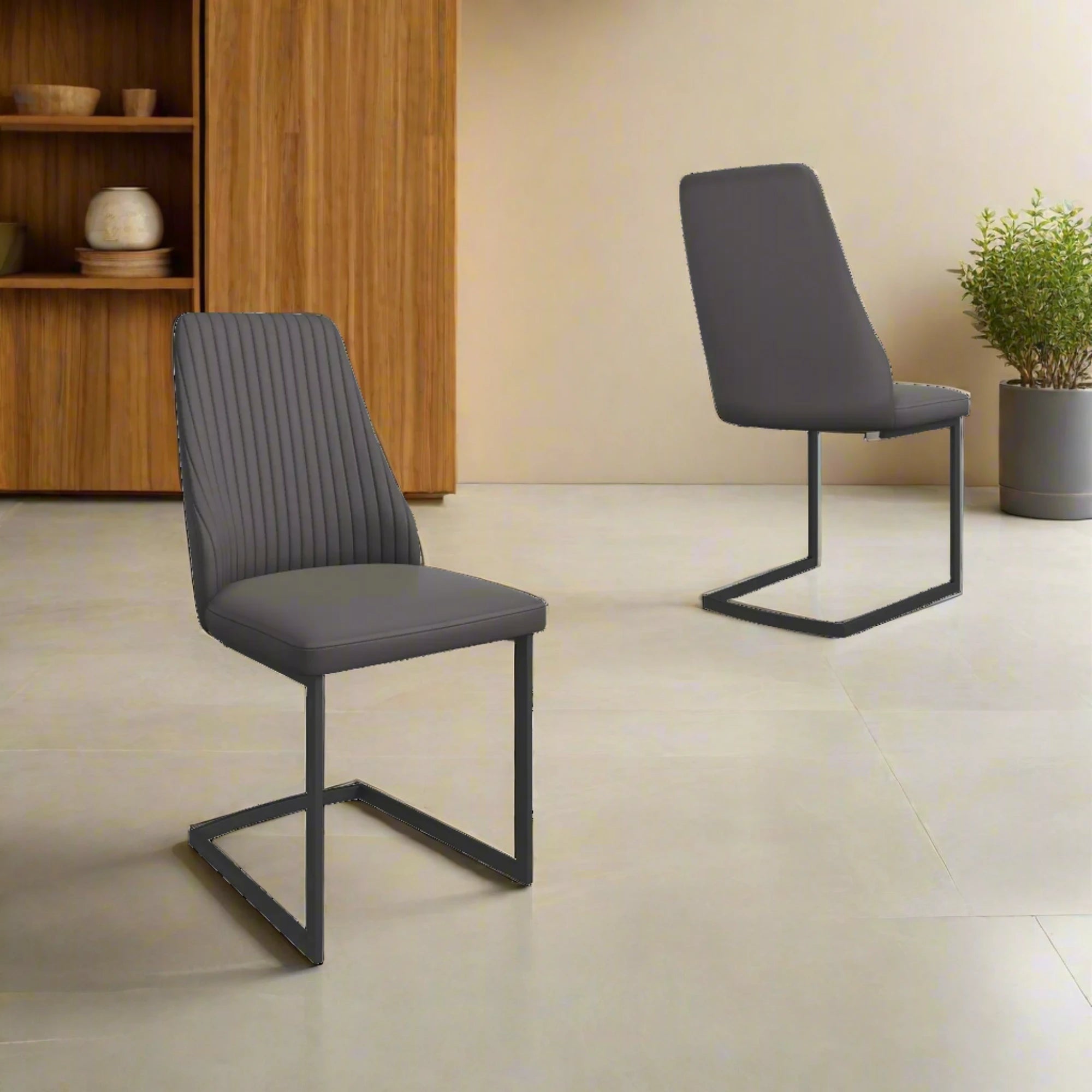 Blakely Dark Grey Leather Dining Chairs - Set of 4