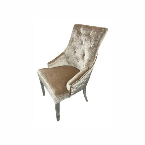 Roma Mink Velvet Lion Knocker Back Set of 4 Dining Chairs, also available in Grey, Black and Grey PU