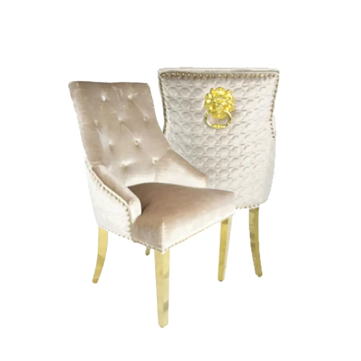 Roma Mink Lion Knocker Set of 4 Dining Chairs - Gold Legs