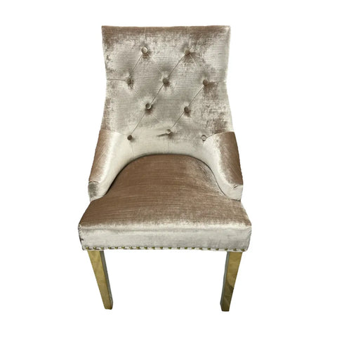 Mink Fabric Lion Knocker Dining Chair with Gold Legs