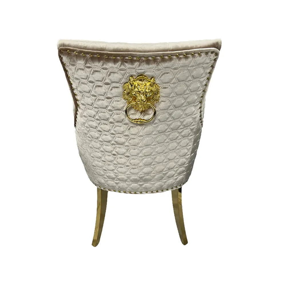 Roma Mink Lion Knocker Set of 4 Dining Chairs - Gold Legs