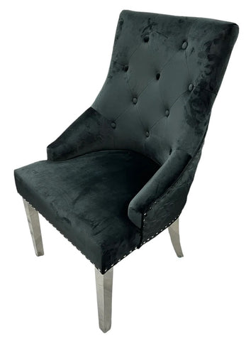 Roma Black Velvet Lion Knocker Back Set of 4 Dining Chairs