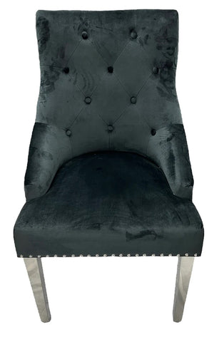 Roma Black Velvet Lion Knocker Back Set of 4 Dining Chairs