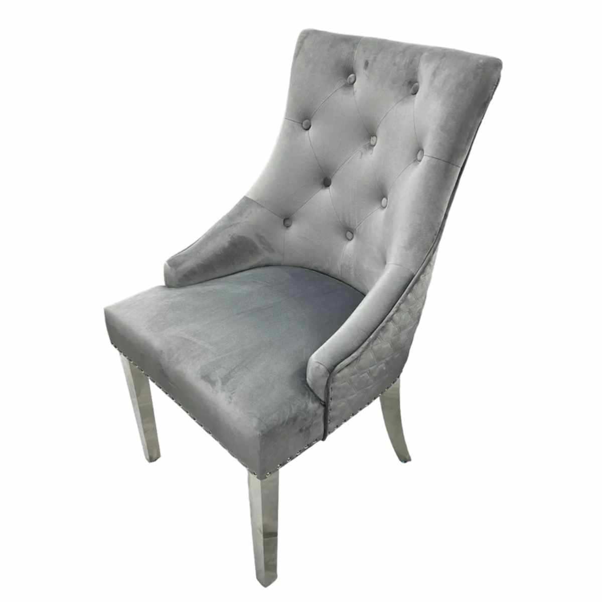 Roma Dark Grey Velvet Lion Knocker Back Set of 4 Dining Chairs