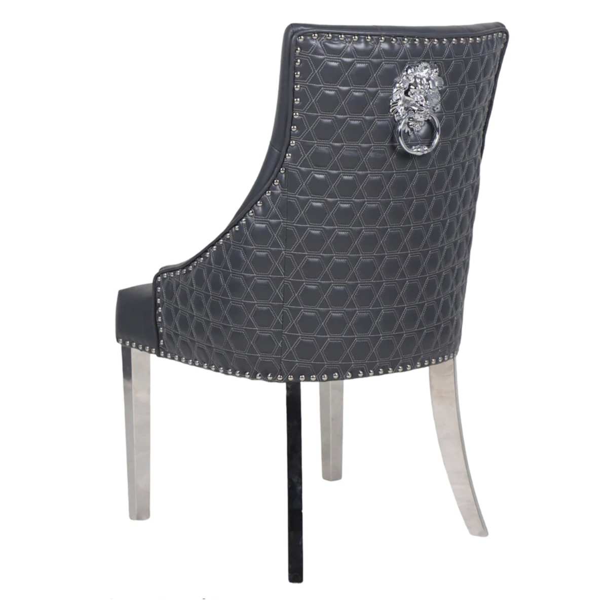 Roma Dark Grey PU Lion Knocker Back Set of 4 Dining Chairs