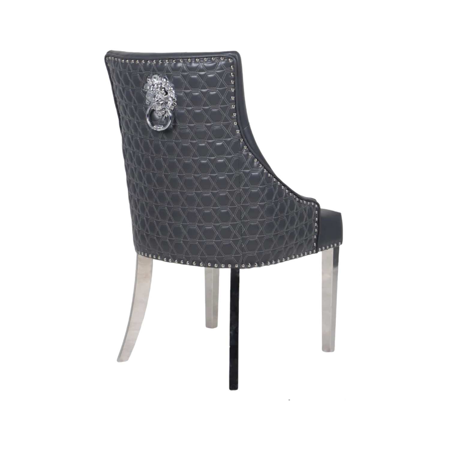 Roma Dark Grey PU Lion Knocker Back Set of 4 Dining Chairs