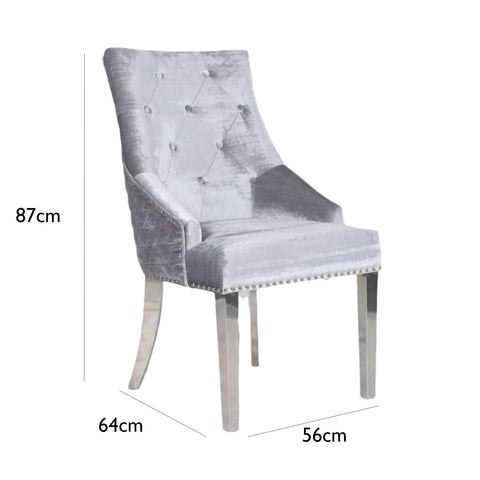 Roma Lion Knocker Back Shimmer Dining Chairs - Dimensions 