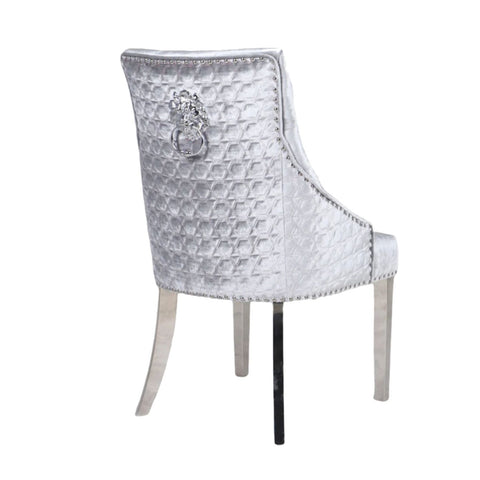 Roma Shimmer Fabric Lion Knockerback Dining Chairs with chrome legs - 002