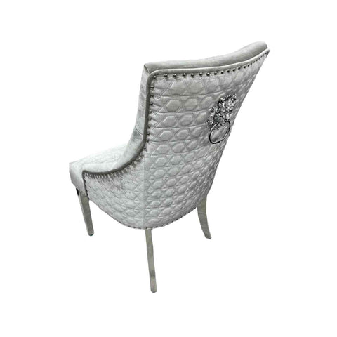 Roma Lion Knocker Back Shimmer Dining Chairs , angled view