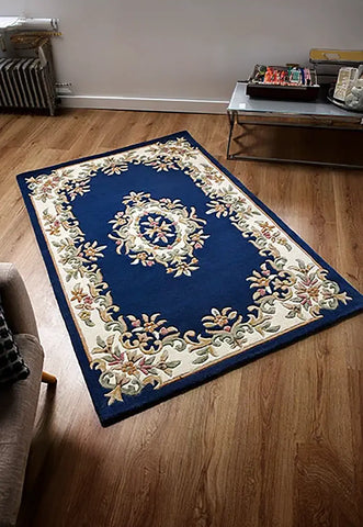 Royal Beige Traditional Rug, also available in cream, red, rose, green, blue. Available in 7 sizes - Lifestyle Image Blue