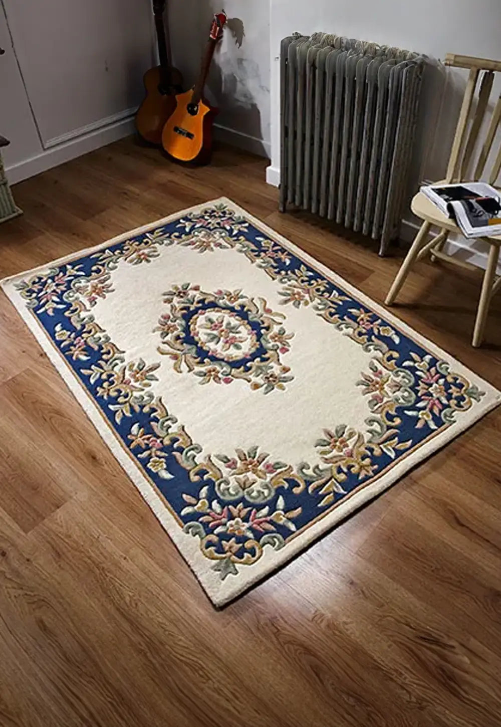 Royal Cream and Blue Traditional Rug, also available in cream, red, rose, green, blue, beige. Available in 7 sizes - Lifestyle Image