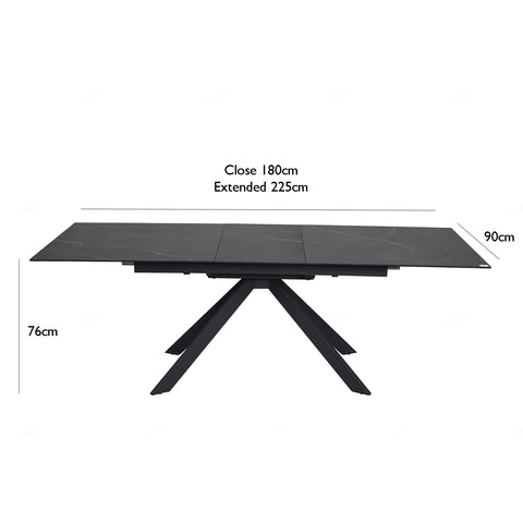 Russo Black Ceramic Extending Dining Table - Dimensions