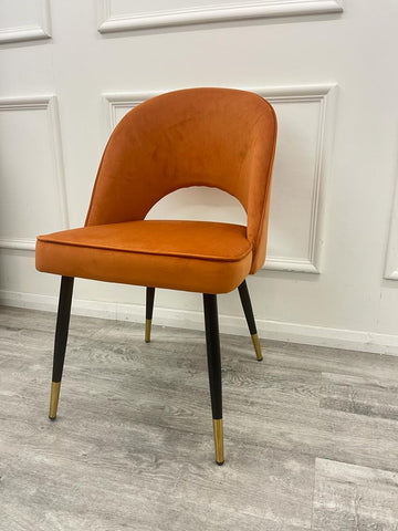 Set of 4 beige leather dining chairs, also available in Beige Velvet, Black Velvet, Rust Velvet and Champagne Velvet-Main-Image-Rust-Velvet-Chair