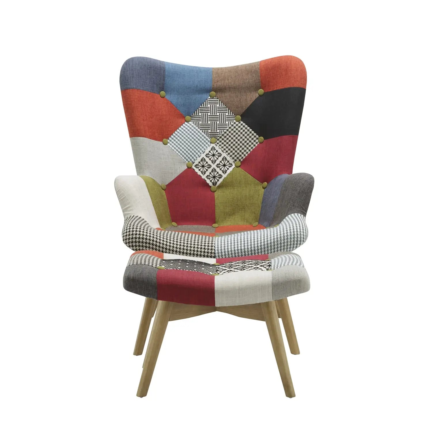 Edward Patchwork Multicolour Accent Living Room Chair with Stool