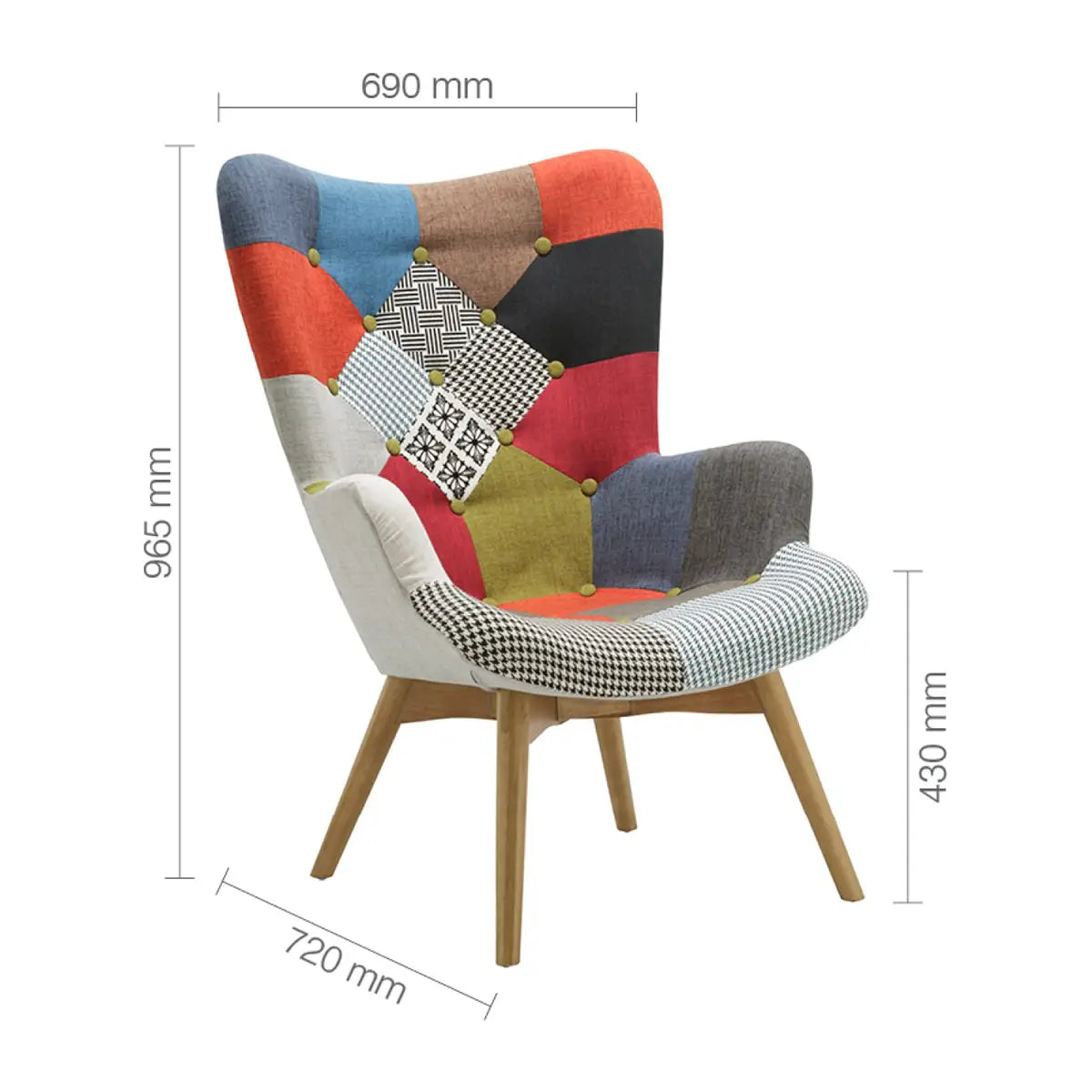 Edward Patchwork Multicolour Accent Living Room Chair with Stool