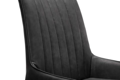 London Set of 4 Antique Black Leather Dining Chair Straight line stitching on the back