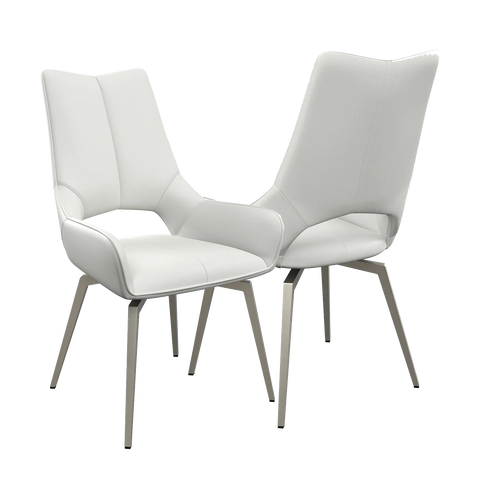 Bella Spinello White Leather Swivel Set of 4 Dining Chairs