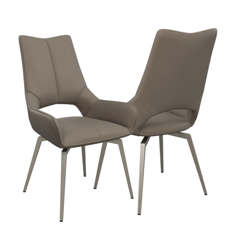 Bella Spinello Taupe Leather Swivel Set of 4 Dining Chairs