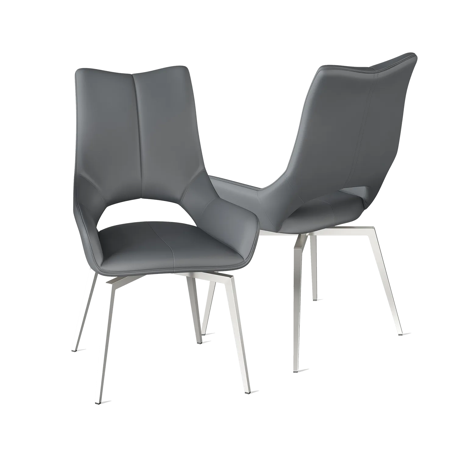 Bella Grey Leather Swivel Set of 4 Dining Chairs