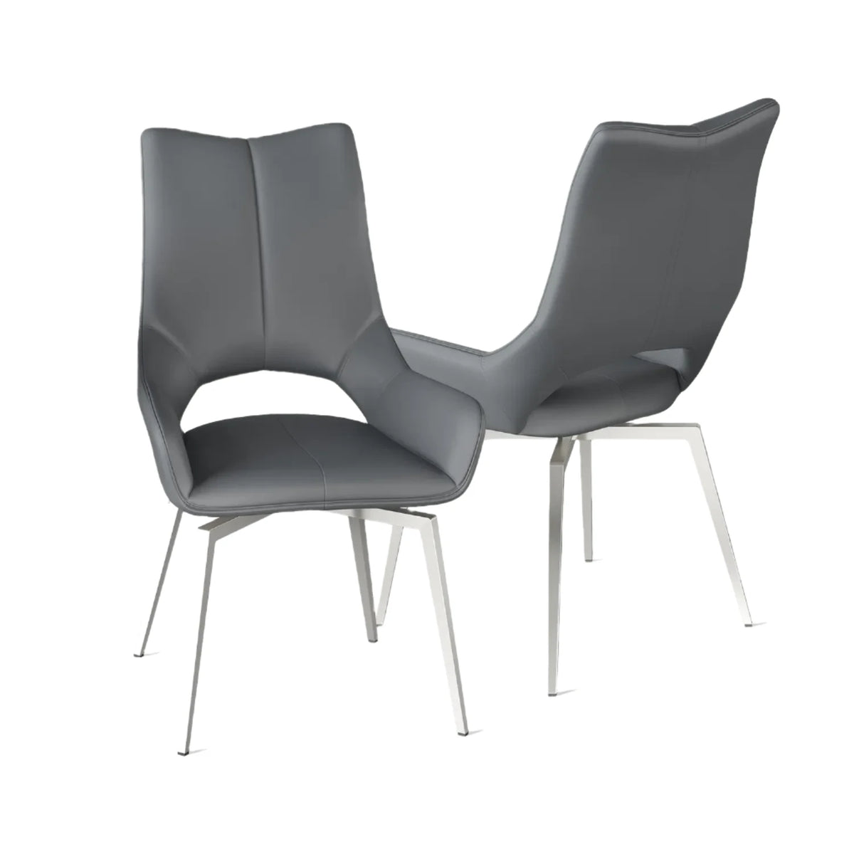 Bella Spinello Grey Leather Swivel Set of 4 Dining Chairs