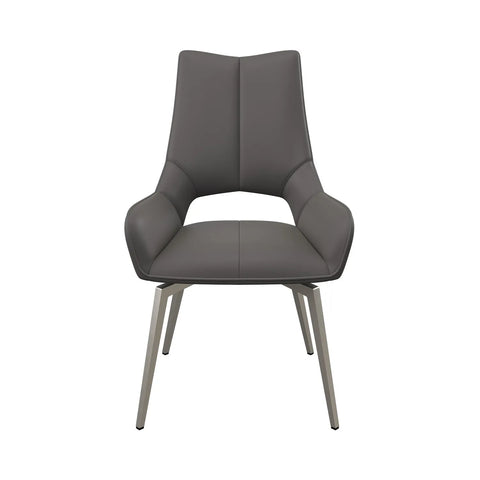 Bella Spinello Grey Leather Swivel Set of 4 Dining Chairs - Front 