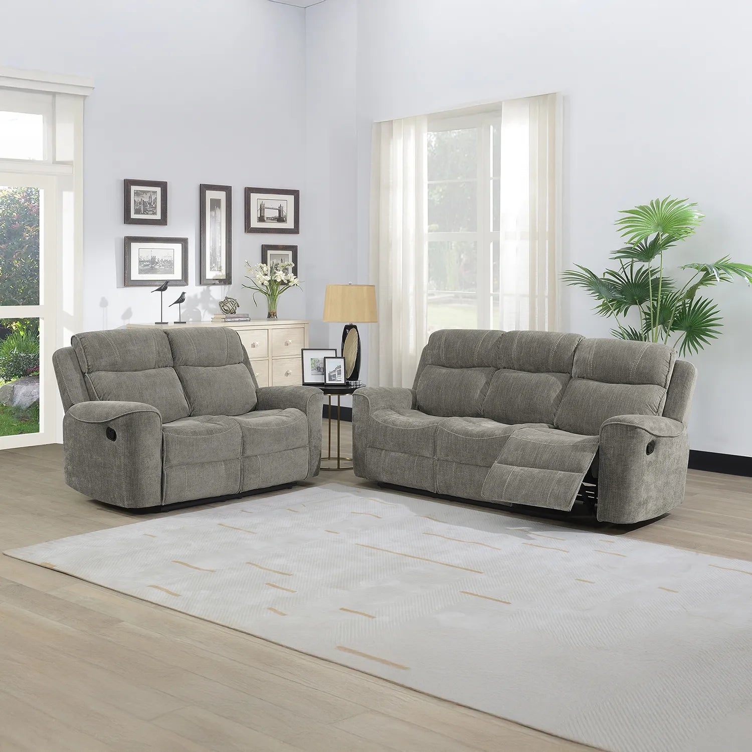 Salford Light Grey Fabric Manual Recliner Sofa Collection