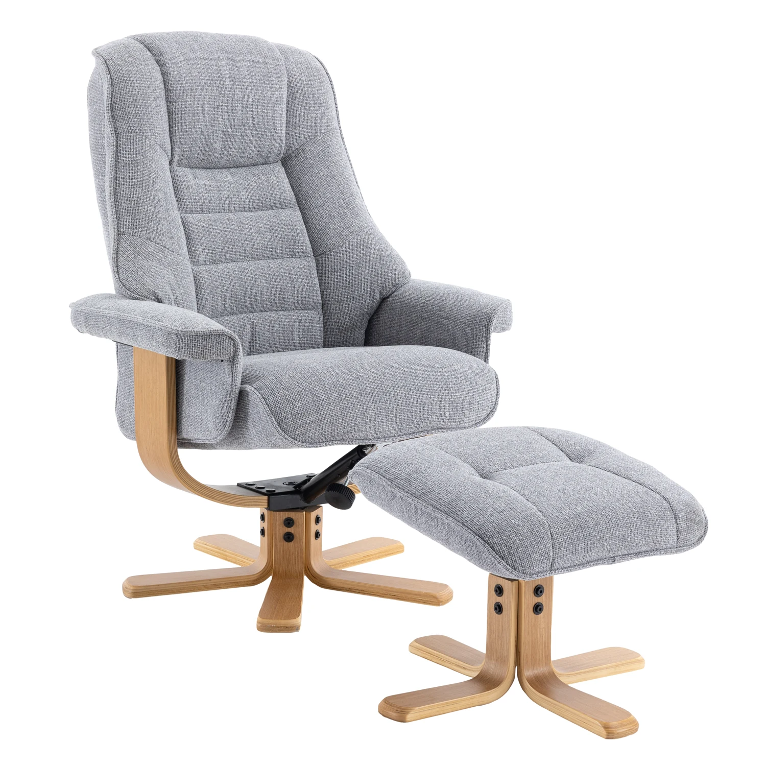 Scandi Fabric Swivel Recliner Chair with Footstool available in fabric and faux leather - Dove Fabric