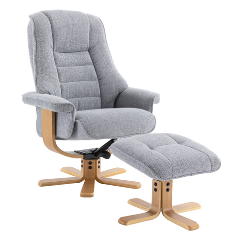 Scandi Fabric Swivel Recliner Chair with Footstool available in fabric and faux leather - Dove Fabric