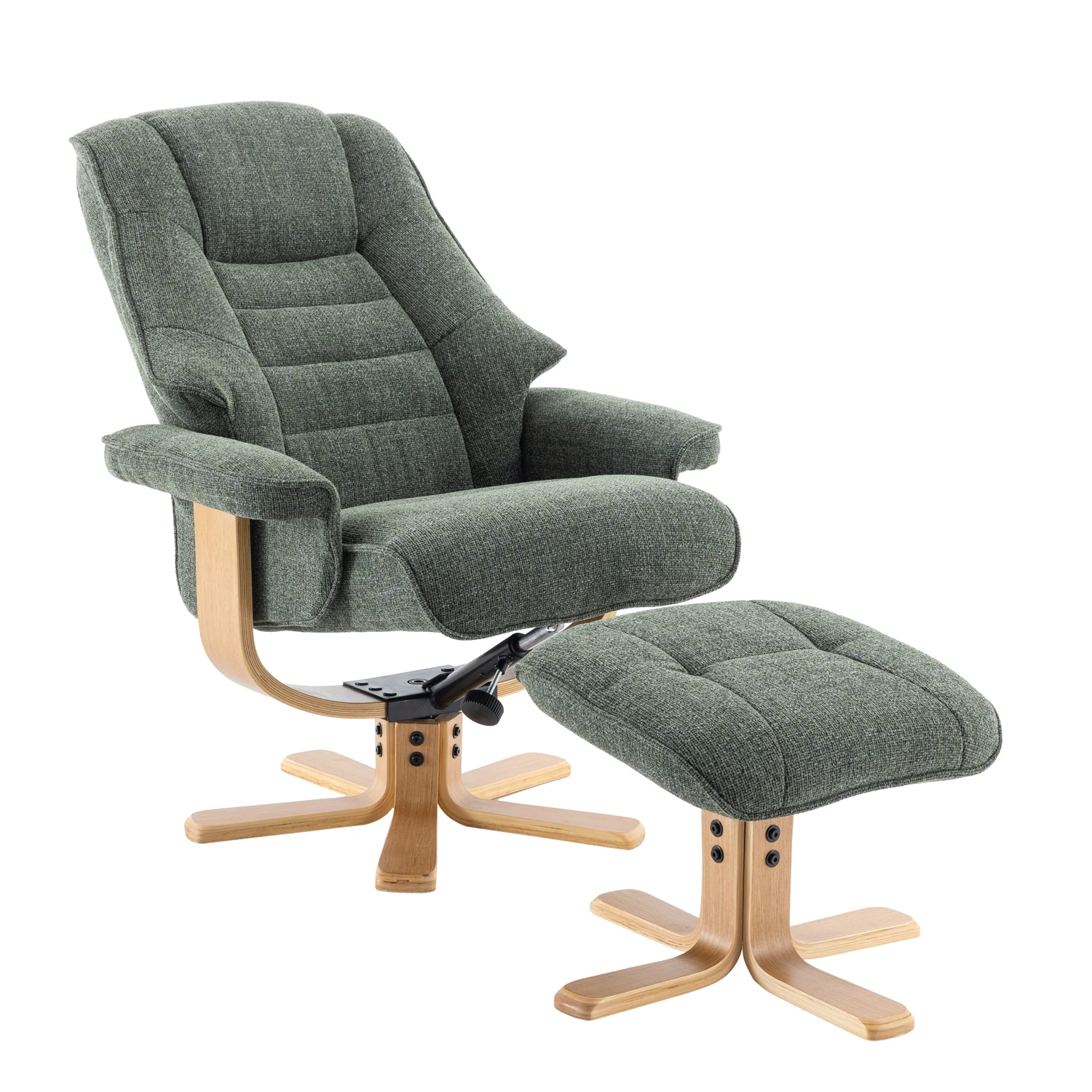 Scandi Fabric Swivel Recliner Chair with Footstool available in fabric and faux leather - Chair in Reclining Position