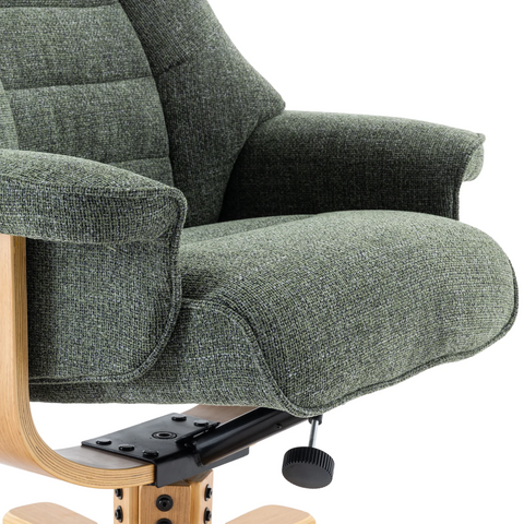 Scandi Fabric Swivel Recliner Chair with Footstool available in fabric and faux leather - Close Up of Chair Base