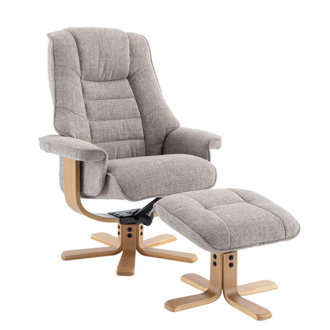 Scandi Fabric Swivel Recliner Chair with Footstool available in fabric and faux leather - Oat Fabric Chair 