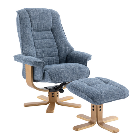 Scandi Fabric Swivel Recliner Chair with Footstool available in fabric and faux leather - Ocean Fabric