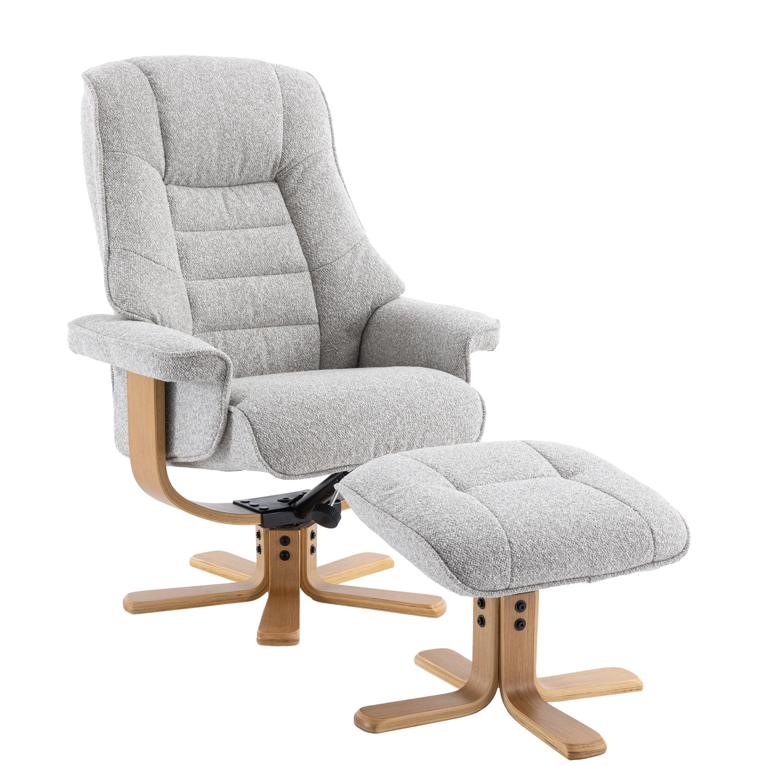 Scandi Fabric Swivel Recliner Chair with Footstool available in fabric and faux leather - Greige Fabric