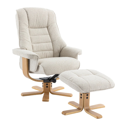 Scandi Fabric Swivel Recliner Chair with Footstool available in fabric and faux leather - Hessian Fabric