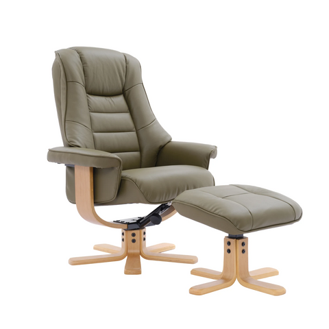 Scandi Faux Leather Swivel Recliner Chair and Footstool also available Cinder, Olive Green and Petrol Blue. Choose from a variety of Fabric colours - Olive Green Recliner 