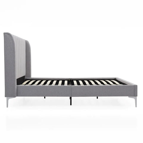 Serenity Grey Faux Wool Upholstered Bed with Panelled Headboard- Side View Image