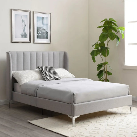 Serenity Grey Faux Wool Upholstered Bed with Panelled Headboard- Lifestyle Image