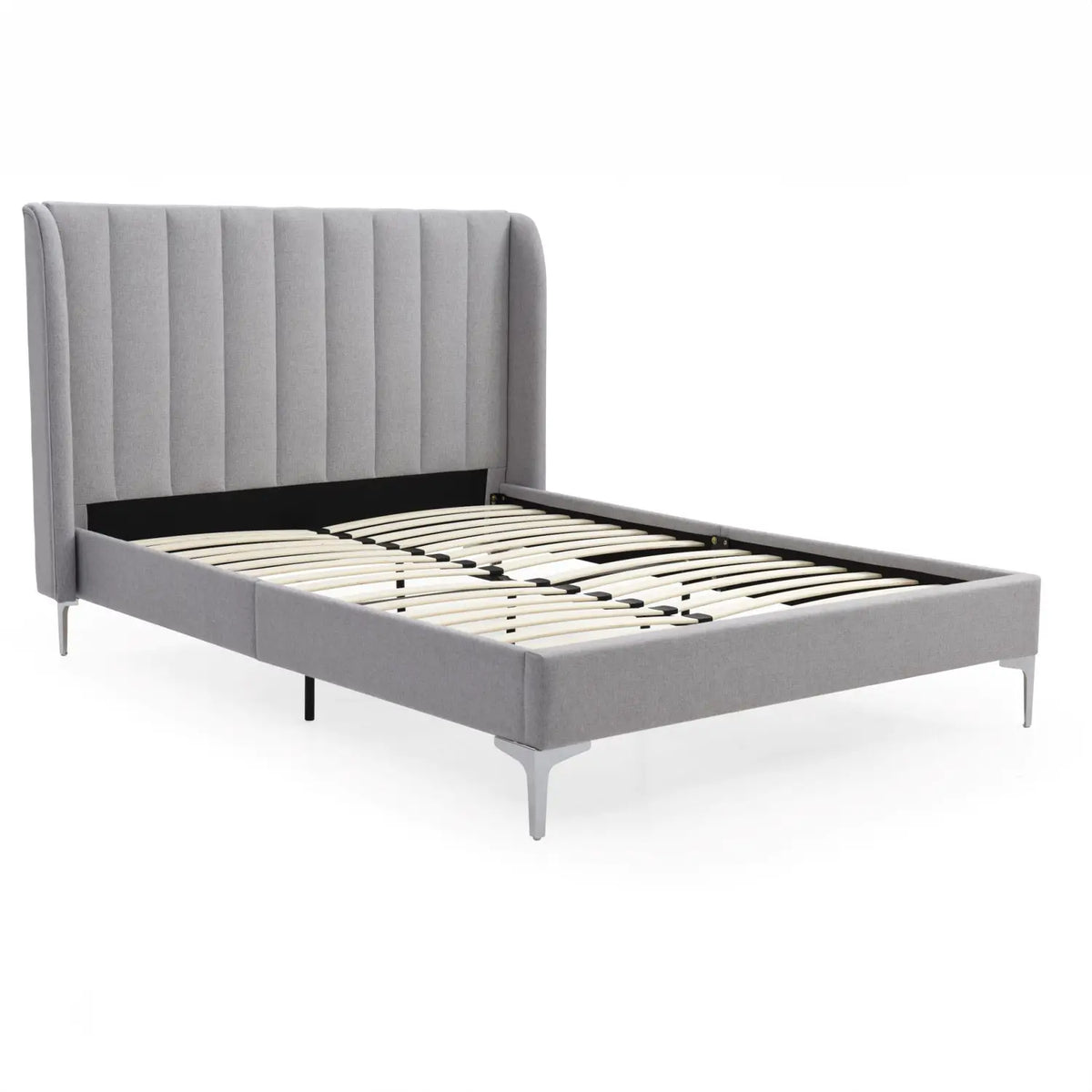 Serenity Grey Faux Wool Upholstered Bed with Panelled Headboard- Main Image 