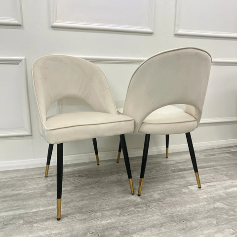 Set of 4 beige velvet dining chairs, also available in Black Velvet, Rust Velvet and Champagne Velvet-Main-Image-Beige-Velvet-Chairs