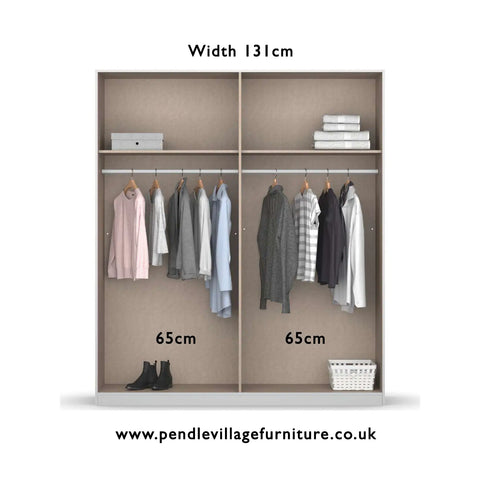 Rauch Smart Small Artisan Oak and Metallic Grey Sliding Door Wardrobe, Dimensions: Width 131cm Height 197cm Depth 59 cm, Free Delivery and Assembly By Pendle Village Furniture - 005