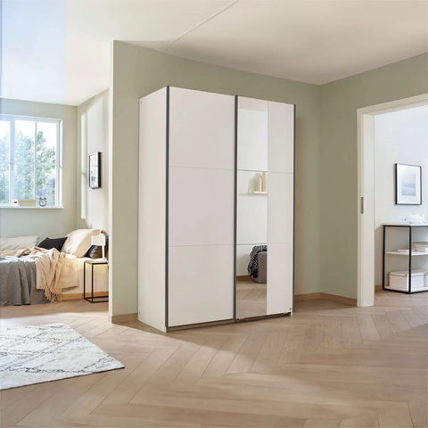 Rauch Smart Small White Sliding Door Wardrobe, Dimensions: Width 131cm Height 197cm Depth 59 cm, Free Delivery and Assembly By Pendle Village Furniture - 002